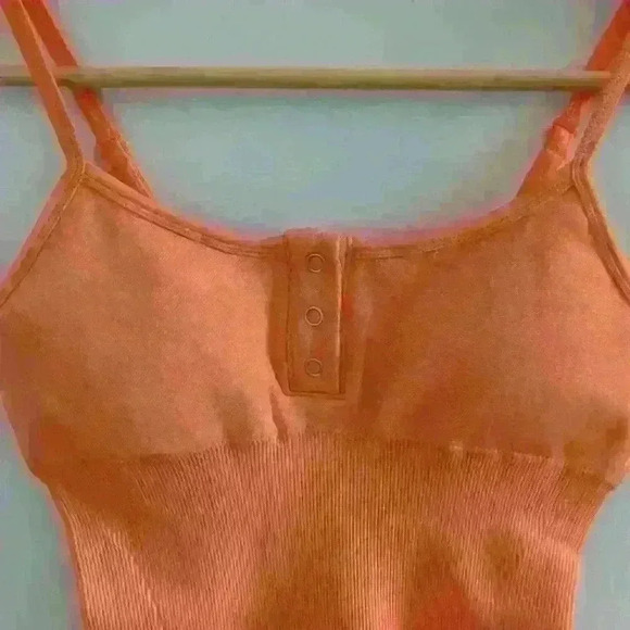 AMAZON | Women's Orange Henley Spaghetti Strap Short Active  Jumpsuit - Picture 2 of 5